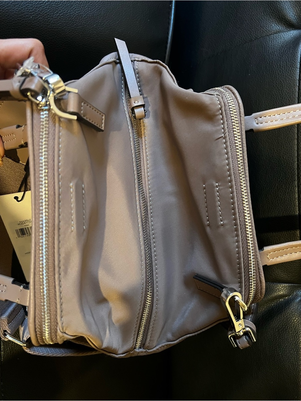 Calvin Klein Taupe Pebbled Leather Satchel with Strap - Picture 4 of 5